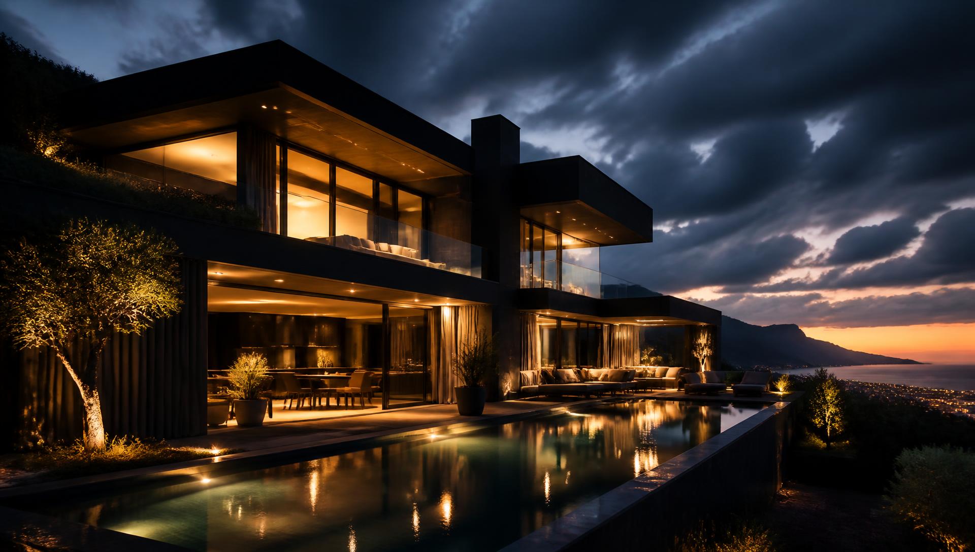 Luxury modern South African home at dusk
